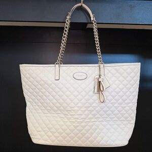 Vintage White Coach Quilted Chain Tote Purse